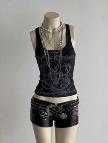 SHEIN DivaQ Women's All-Over Print Casual Versatile Daily Wear Top - Black - View 3