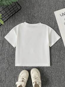 SHEIN 男婴千禧复古运动街头时尚字母贴片上衣 - 白色 - 查看 2