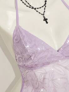 SHEIN ICON 女士 Y2K 性感花卉蕾丝露背吊带衫 - 淡紫色 - 查看 11