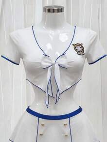 Fantasy Costume Bộ đồ gợi cảm 2 món với nơ cổ chữ V khoét sâu dành cho nữ. - trắng - Xem 8