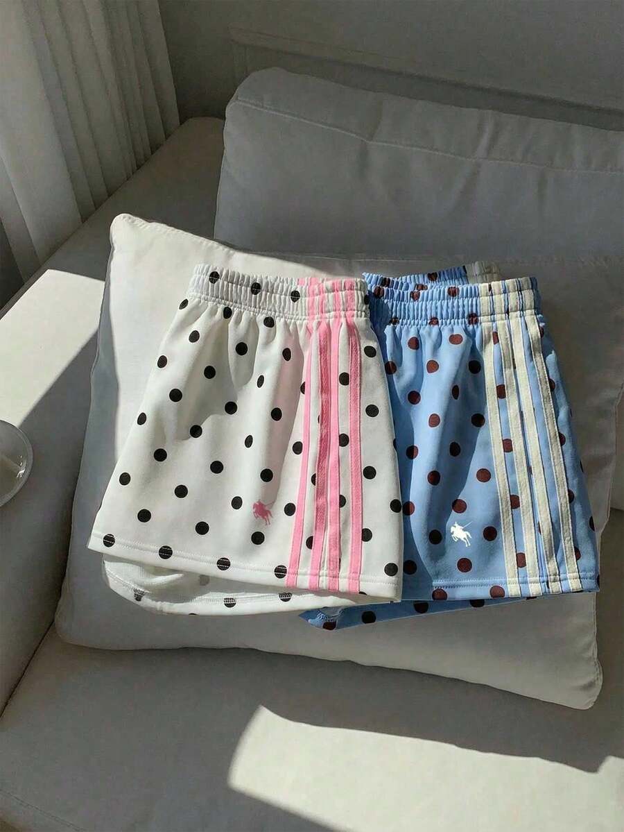 Comfortcana Bộ đồ 2 mảnh in họa tiết chấm bi phong cách cưỡi ngựa Dopamine mùa Xuân/Hè mới, quần short dệt kim dáng rộng, tối giản, thoải mái dành cho nữ, phù hợp cho người đam mê thể thao, các ngày thi đấu, kỳ nghỉ hè, lễ hội âm nhạc, mùa lễ hội. - Nhiều màu - Xem 1