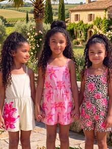 SHEIN Elladie kids 3件組少女夏季新款花卉滿版印花純色連身褲，極簡時尚度假風連身衣 - 彩色 - 查看 5