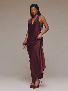 MUSERA V领露背系带长款连衣裙，可爱性感，适合各种场合，如夜晚外出、夏季春季假期、婚礼宾客等。 - 中紫紅色 - 查看 5