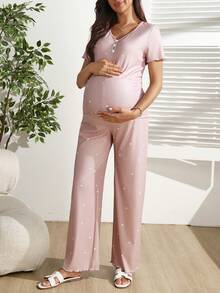 SHEIN Bộ đồ hai mảnh dành cho bà mẹ cho con bú - Bụi hồng - Xem 4