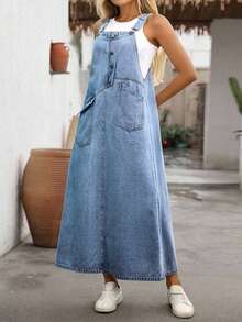 EMERY ROSE Plus Size New Loose Distressed Denim Dress - Medium Wash - View 6