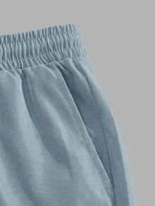 HIMLAND White Fitted Knit T-Shirt And Blue Drawstring Waist Shorts Set - Baby Blue - View 4