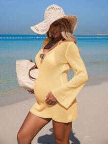 26SS Summer Beach Vacation Knit Shell Cover-Up For Pregnant Women - Apricot - View 6