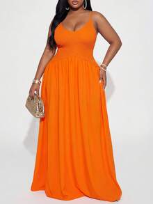 Slaydiva 2026春夏优雅通勤休闲装，生日派对、毕业典礼、学生装、日常出行、百搭单品、休闲度假、邮轮旅行、海滩、日光浴、潮流单品、商务休闲、简约休闲风、度假外出女装，适合海滩和夏季穿着的无袖收腰A字中长连衣裙 - 橙色女式Talk连衣裙 Y2k连衣裙 女士长裙 Deeka Wow连衣裙 女士夏季连衣裙 女士连衣裙 女士派对礼服 正装 - 橘色 - 查看 3