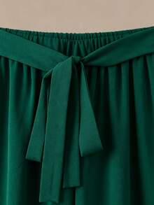 SHEIN JORESS Plus Size V-Neck Cap Sleeve Ruffle Trim Contrast Color Casual 2 Pieces Set, Summer - Dark Green - View 4