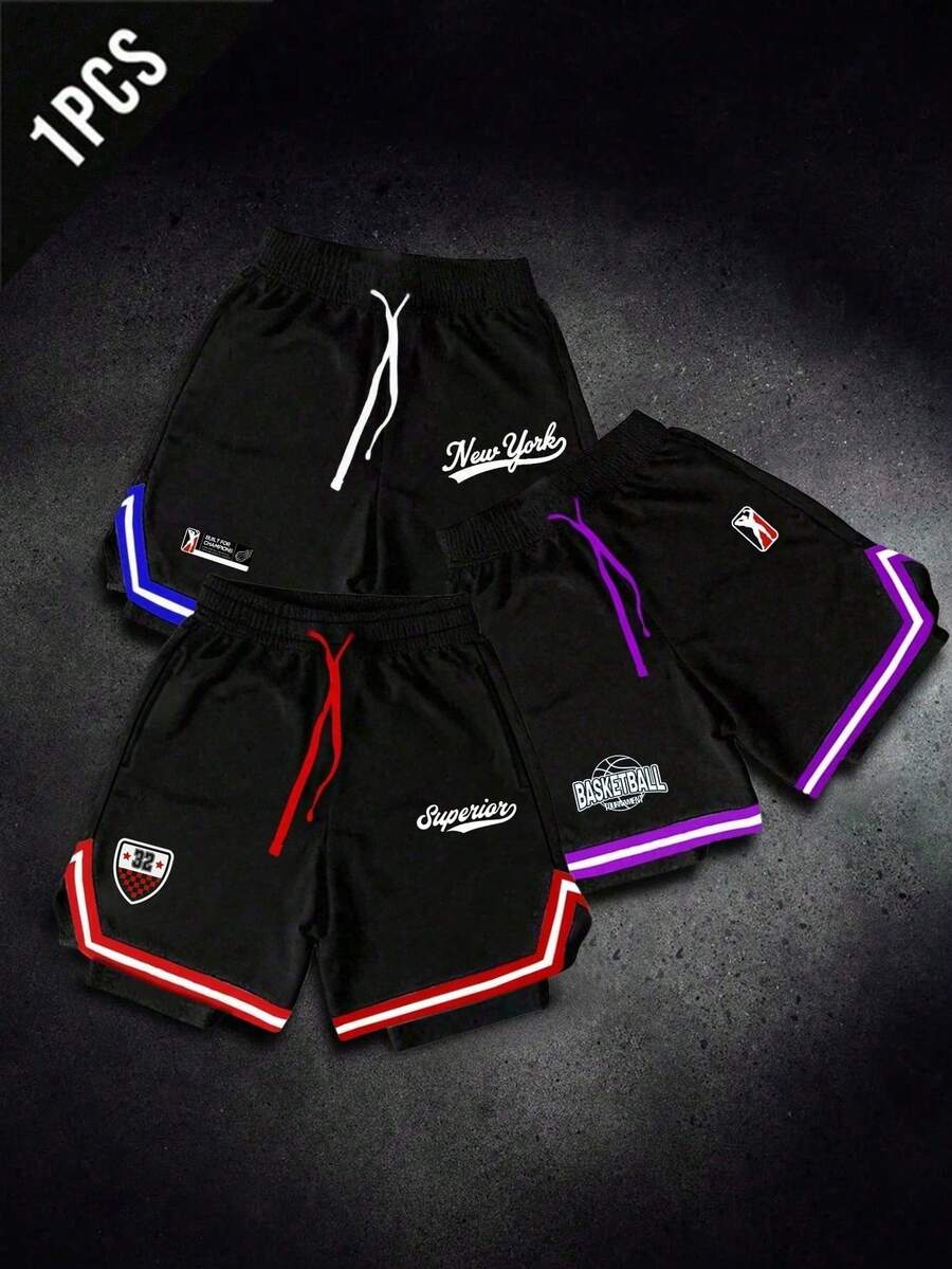 Sport MetroGents 1pc Men's Printed Drawstring Sports Shorts, Gym - Black - View 1
