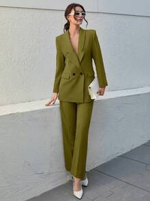 CLARA VERO Damen Olivgrüner eleganter Hosenanzug - Dunkelgrün - Übersicht 1