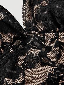 SHEIN MOD Women's Sexy Contrast Lace Halter Backless One-Piece Swimsuit, Summer Vacation - Black - View 6