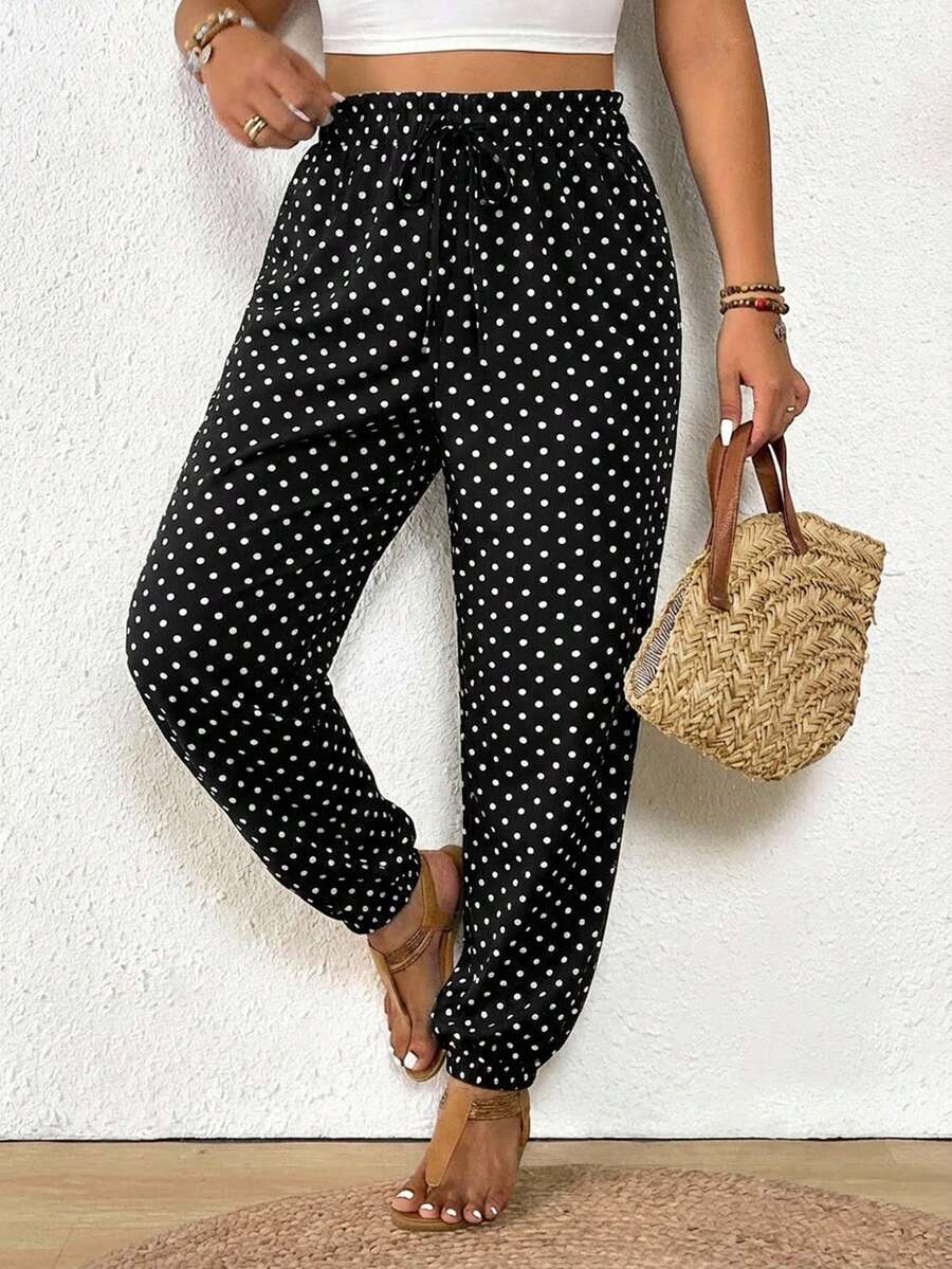 SHEIN Frenchy Quần dài chấm bi cỡ lớn kiểu dáng thường ngày - Nhiều màu - Xem 1