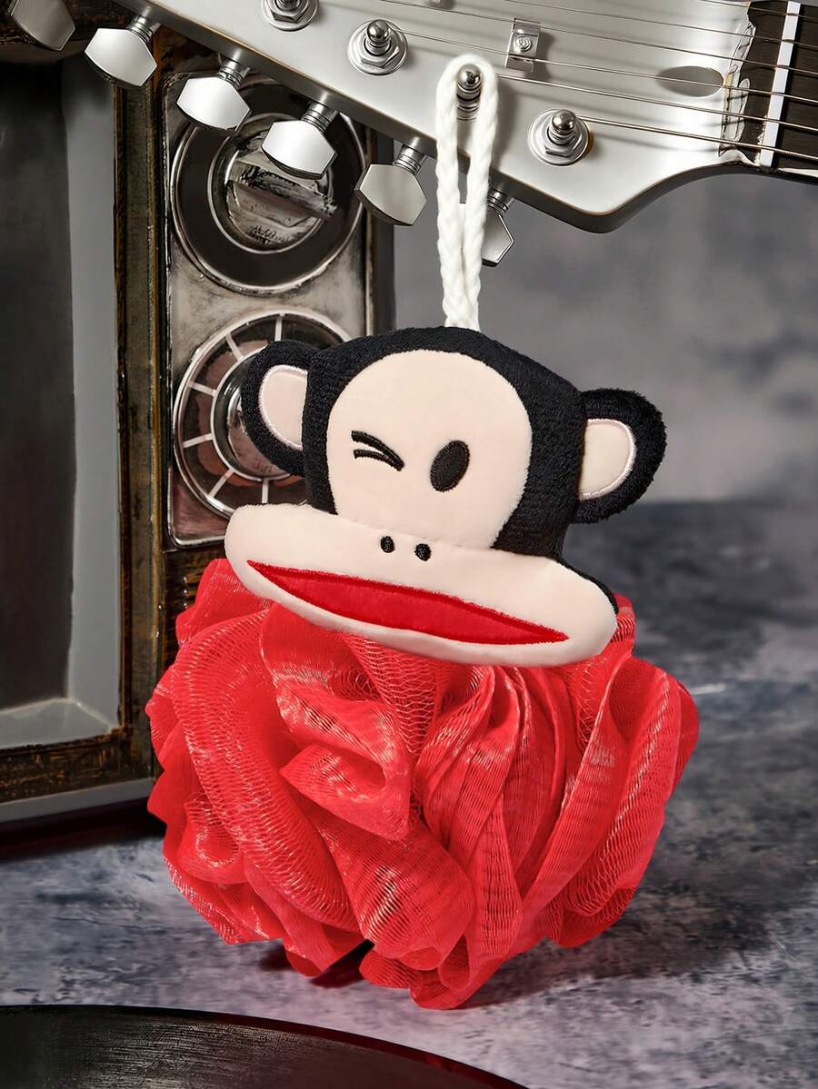 Paul Frank X SHEIN 1個可愛猴子洗澡球,精美刺繡,超柔軟發泡網洗澡用,附掛繩,紅色洗澡球 - 大嘴猴 - 查看 1