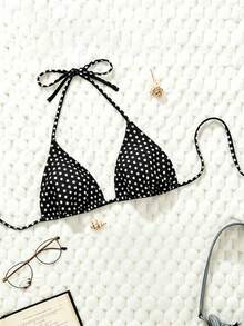 SHEIN Swim 2026新款加大码女式波点印花泳衣上装，可爱休闲日常穿着 - 黑與白 - 查看 1