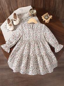 Emery Rose Kids Emery Rose Kids 女童连衣裙，碎花圆领泡泡袖修身休闲A字裙，秋冬新款，适合女童、母女和姐妹穿着。返校季 - 彩色 - 查看 4