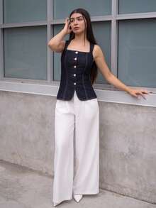 Andrea Bello Áo denim cổ vuông không tay cài nút đơn giản dành cho nữ, 2025, Phong cách, Kỳ nghỉ trên đảo, Tuần trăng mật, Áo mùa hè, Áo crop top, Áo ba lỗ nữ, Trang phục công sở thường ngày cho nữ, Văn phòng, Áo đi chơi, Áo đi chơi cho nữ, Áo mùa hè, Áo sơ mi cài nút cho nữ, Bữa nửa buổi, Buổi hòa nhạc, Lễ tốt nghiệp, Du ngoạn, Sân bay, Áo denim, Câu lạc bộ, Áo tiệc trà, Áo sơ mi vui nhộn, Áo mùa hè cho nữ, Kỳ nghỉ, Áo vest denim, Tiền cũ, Trang phục công sở thường ngày - Rửa tối - Xem 4