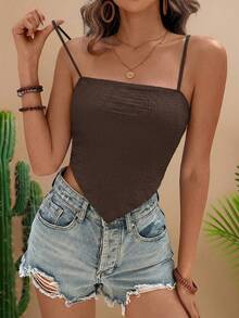 Travachic Women's Solid Color Asymmetrical Hem Casual Versatile Daily Wear Camisole,Summer Top - Brown - View 3