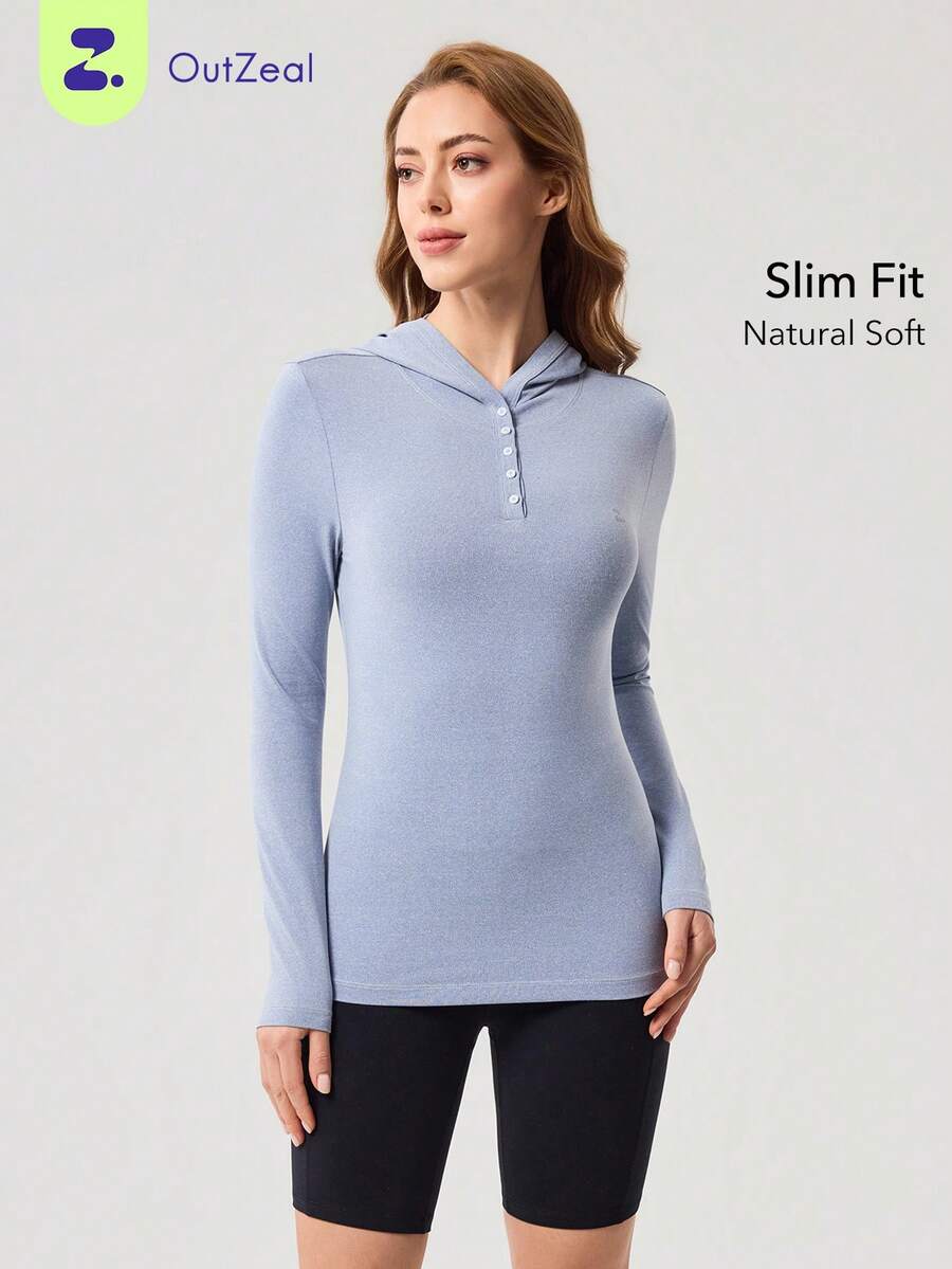 Áo hoodie nữ mặc ngoài trời, chất liệu co giãn mềm mại, ôm sát, thích hợp cho sinh hoạt hàng ngày. - Màu xanh lam - Xem 1