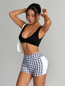 Dewbera Quần short thể thao nữ kẻ caro có túi, kiểu dáng thường ngày. - Nhiều màu - Xem 3