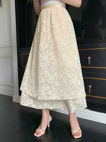 DAZY 宽松休闲度假风米色女式半身裙，春夏款 - 杏色 - 查看 3