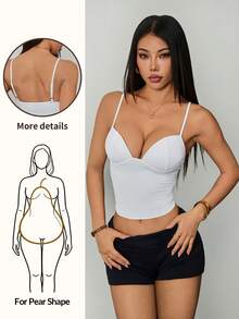 SHEIN PETITE Áo tank top dáng dài kiểu corset với gọng nâng ngực và dây đeo có thể điều chỉnh. - trắng - Xem 12
