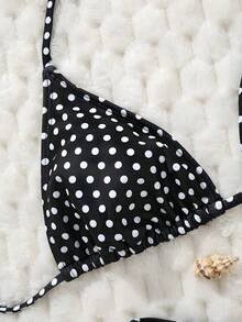 SHEIN Swim 2026新款加大码女式波点印花泳衣上装，可爱休闲日常穿着 - 黑與白 - 查看 3
