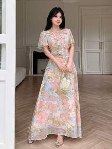 Modelyn Đầm dài bằng vải chiffon in họa tiết, thanh lịch và lãng mạn, thích hợp cho những buổi đi chơi. - Nhiều màu - Xem 3