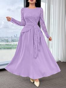 Feyla Women's Elegant Round Neck Long Sleeve Dress - Mauve Purple - View 7