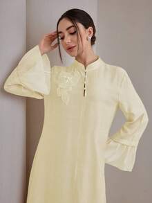 Graceveil 2pcs/Set Women Elegant Stand Collar Ruffle Cuff Long Sleeve Set Modest - Light Yellow - View 8