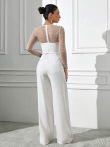 Women Pearly And Tulle Detailed Jumpsuit - White - View 2