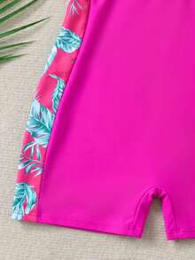 Baju Renang Romper Lengan Panjang Motif Bunga untuk Remaja Putri, Cocok untuk Liburan Musim Panas - Hot Pink - View 5