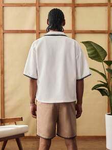Manfinity BRENVOR Men's Casual Solid Color Short Sleeve Shirt And Shorts Set, Spring/Summer - Apricot - View 4
