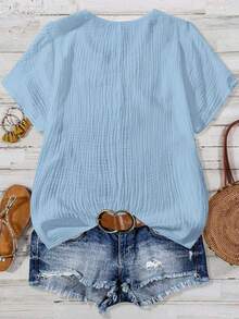 EMERY ROSE Women's Casual Floral Short Sleeve Blouse - Blue - View 2