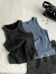 Comfortcana 2-Color Snowflake Jacquard Knit Camisole Set,Summer Top - Blue - View 3