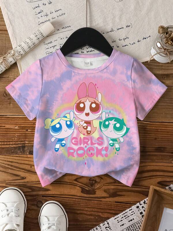 THE POWERPUFF GIRLS X SHEIN Young Girls Allover Print T-Shirt