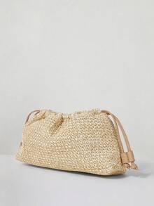 MUSERA Ladies, Women Clutches, Straw Bag, Straw Woven Bag,  Fashionable, Elegant, Simple, Personalized, Versatile, Classic, For Commute, Office, Date, Daily, Shopping, Afternoon Tea - Khaki - View 4