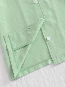 2pcs/Set Tween GirlsCollared Short Sleeve Top And Casual Pants Loungewear Set - Mint Green - View 5