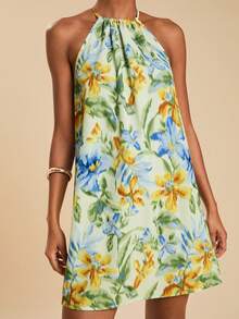 SHEIN TRVLCHIC 女士度假风雪纺印花露肩宽松短裙 - 彩色 - 查看 6