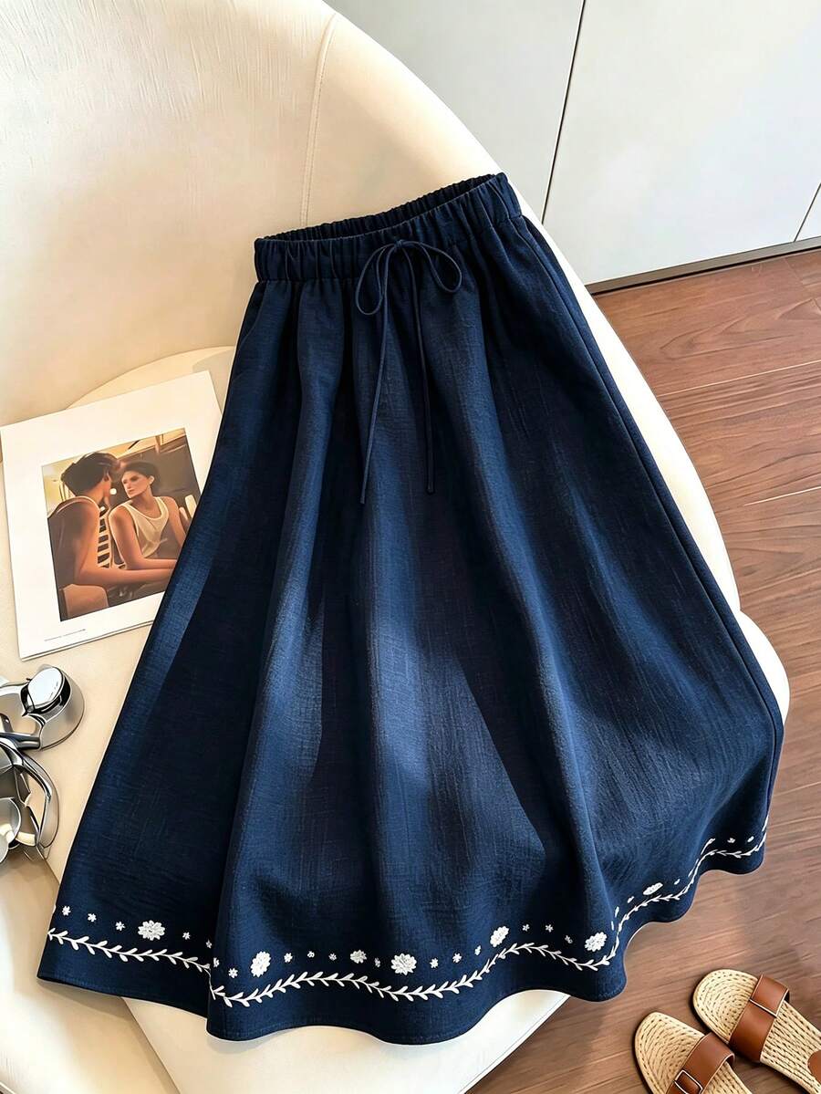 SHEIN Franclia 女士休闲度假裙、女士优雅半身裙、女士节日半身裙、女士春夏半身裙、女士毕业半身裙、女士优雅半身裙、女士外出半身裙、女士沙滩半身裙、女士蓝色半身裙、女士印花半身裙 - 藍色 - 查看 1