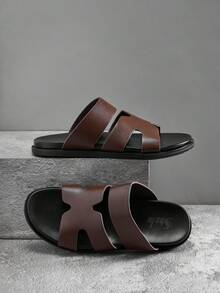 SHUZIA Men's Fashionable Casual Comfy Cutout Band Slide Sandals - Chocolate Brown - View 3