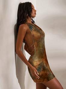 Opulessa Knit Bodycon Halter Neck Mini Dress For Women - Multicolor - View 4