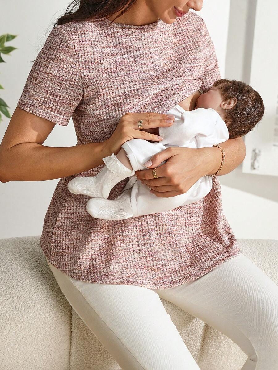 SHEIN Áo cho con bú cổ chữ V tay bồng dành cho phụ nữ mang thai - Nhiều màu - Xem 1