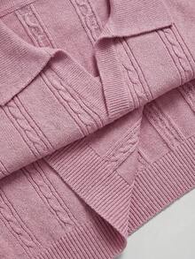 AKNOTIC Men's Casual V-Neck Cable Knit Top, Solid Color, Suitable For Summer Holiday & Daily Commute - Pink - View 4