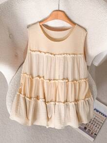 CosyJoli Áo hai dây và áo tank top cỡ lớn, quần áo nữ thường ngày, áo kiểu không tay mùa hè, áo thun nữ phối họa tiết, áo thun hình bánh kem, trang phục mùa hè dễ thương. - Màu be - Xem 7