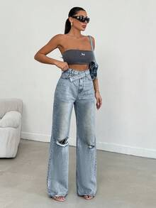 EURMUSE HIGH WAIST , WIDE LEG , LIGHT WASH , BLUE - Light Wash - View 7