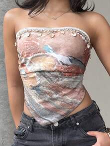 leahseptember Women Sexy Backless Abstract Print Tie-Up Festival Crop Top Fall Women Clothes Back To School - Multicolor - View 3