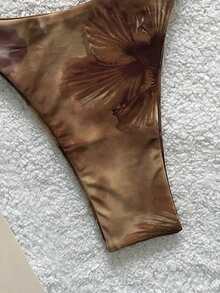 Soleia Women's All-Over Print Halter Twist Front Bikini Set Summer Beach Vacation Bathing Suit - Brown - View 7
