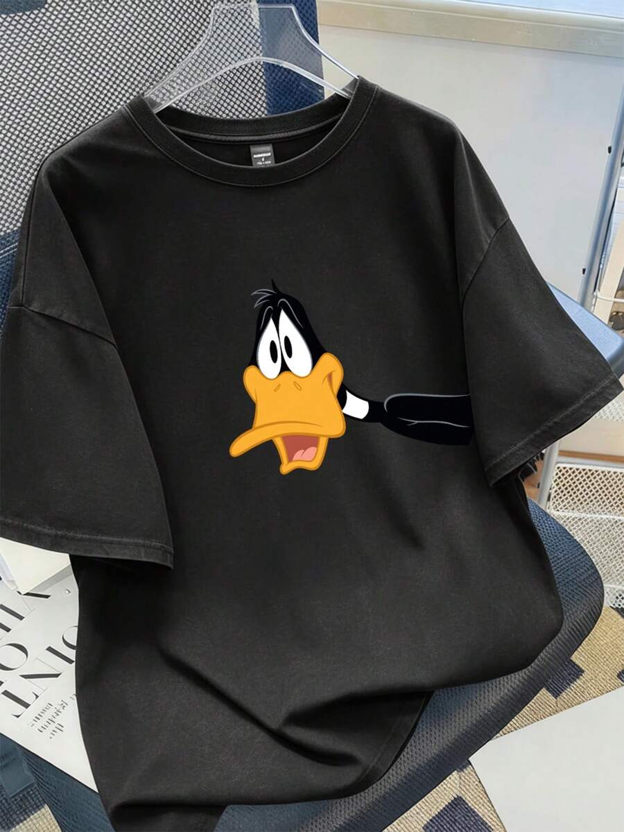 LOONEY TUNES X SHEIN Manfinity Joysei Men's Cute Cartoon Print Round Neck Short Sleeve Casual T-Shirt, Summer - Black - View 1