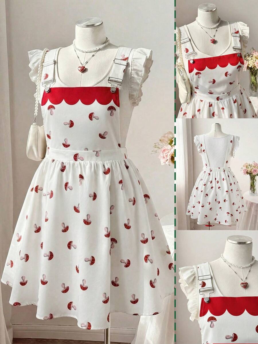 Flirla Plus Size Women Cute Sweet Casual Vacation Red Ditsy Floral Sleeveless Dress - Multicolor - View 1